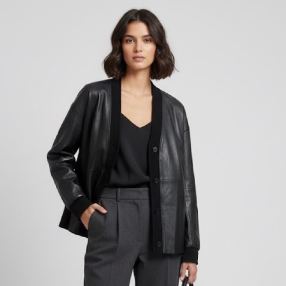 Armani Jeans Sweaters - Armani Jeans Black Leather Cardigan Blazer (Sheep Leather/Viscose) EU 40 US4